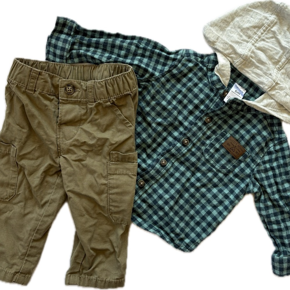 Carter's Plaid flannel Shirt and cargo Pants Set baby boy 6 months